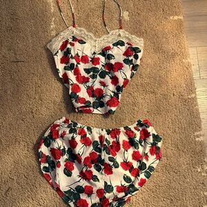 Floral Lace Trim Lingerie Set